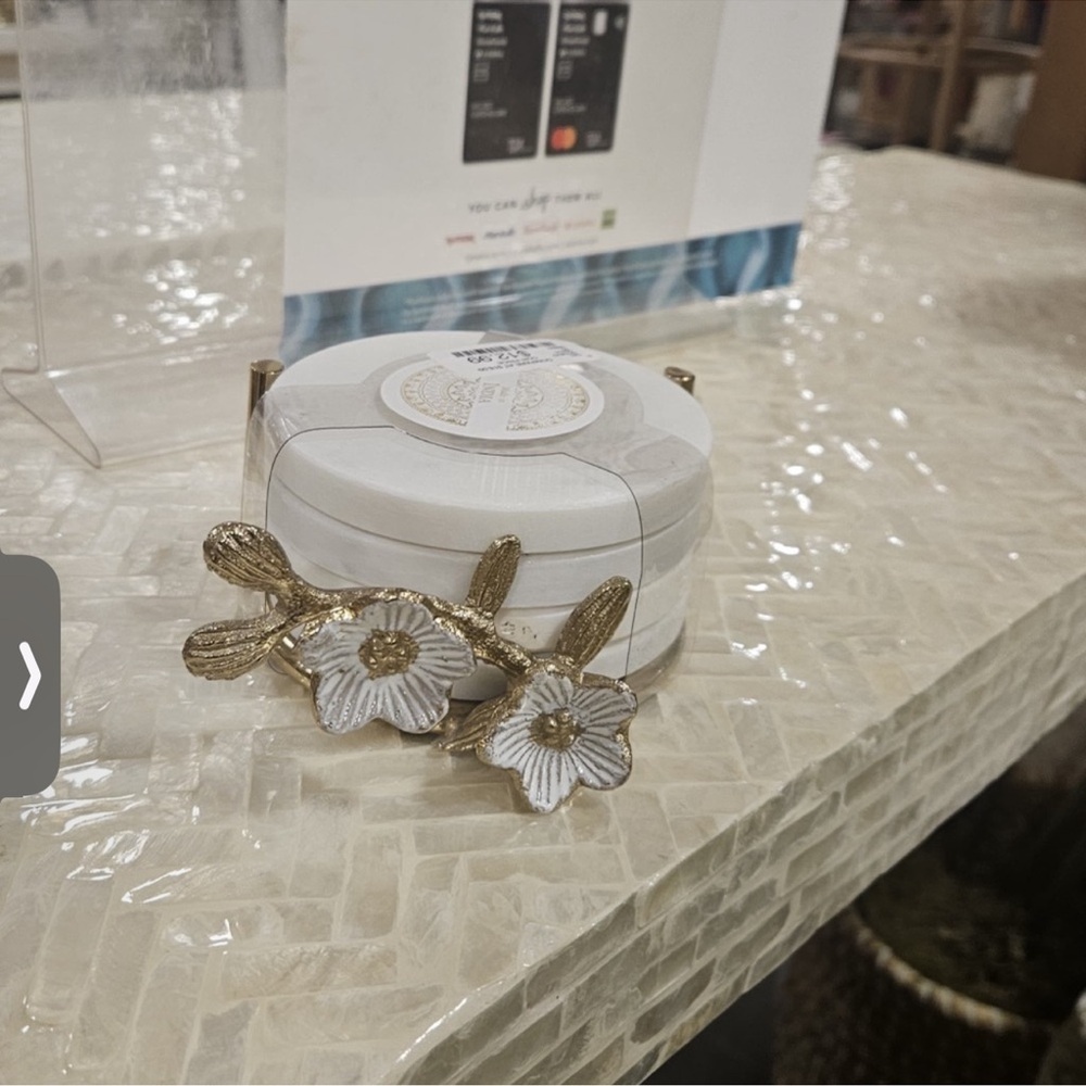 Gold and White Floral coaster